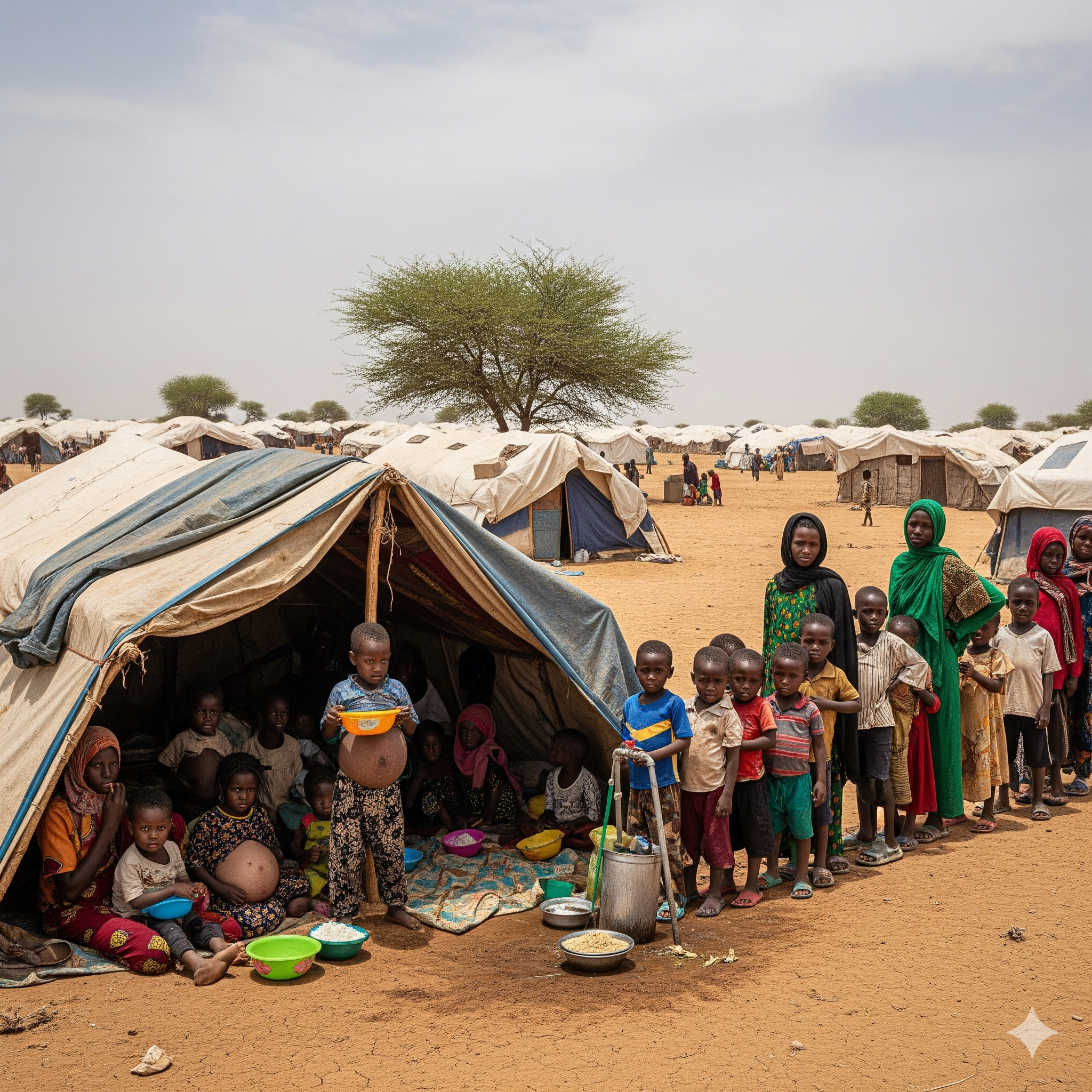 Displaced families in Sudan refugee camp